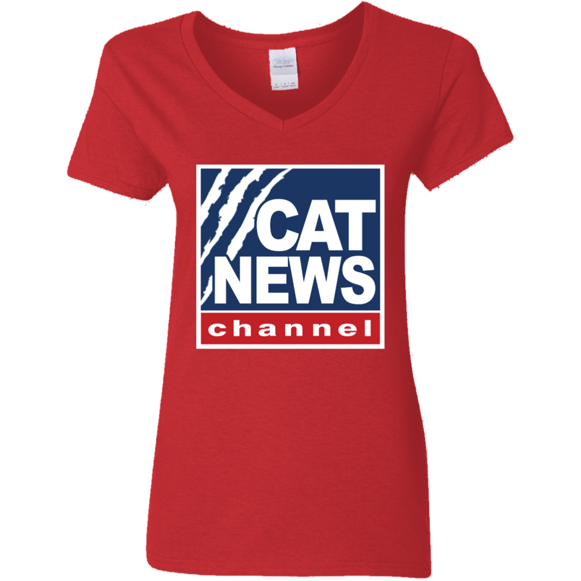"Cat News" Ladies' 5.3 oz. V-Neck T-Shirt