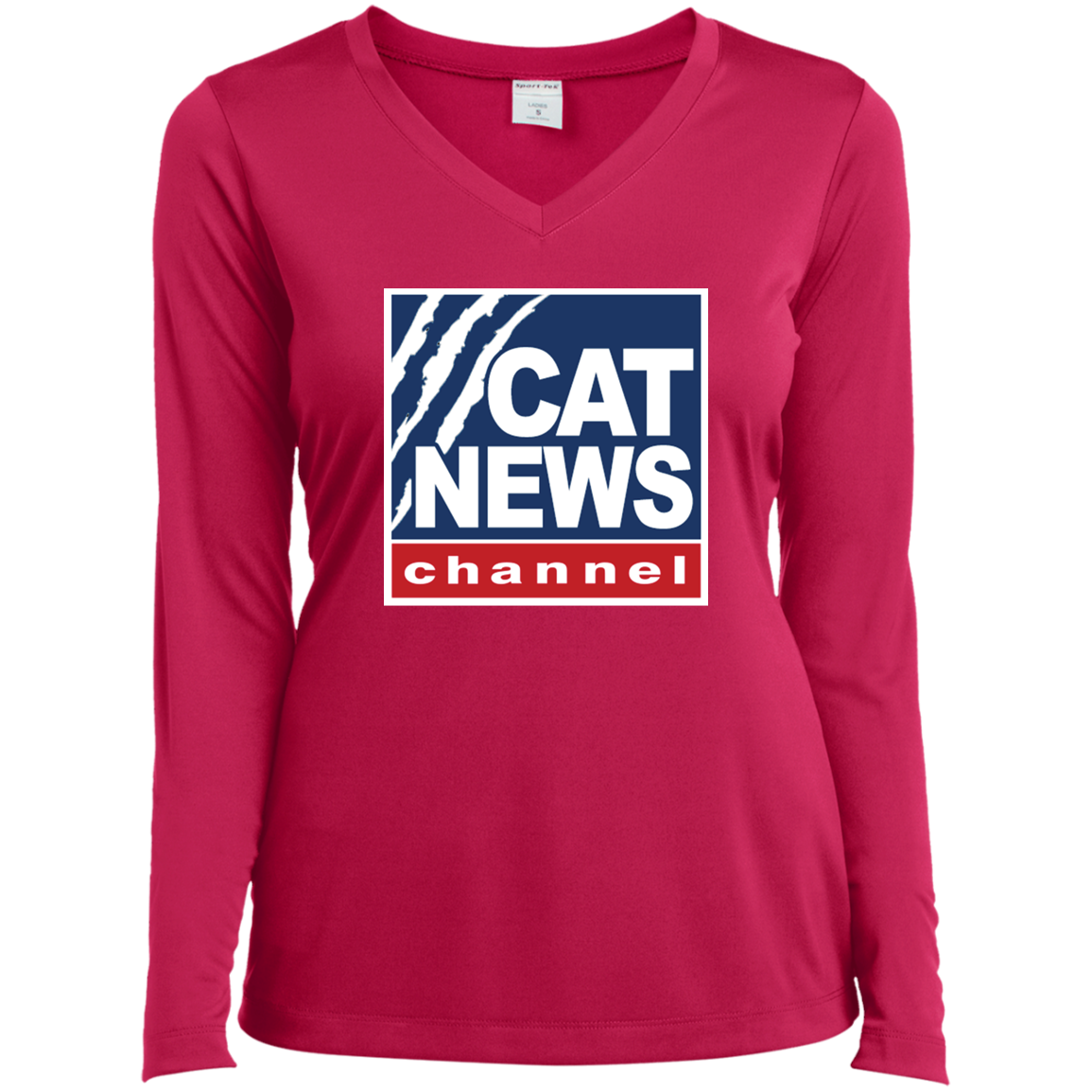 "Cat News" Ladies’ Long Sleeve Performance V-Neck Tee