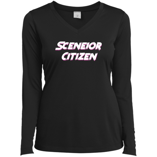 "Sceneior Citizen" Ladies’ Long Sleeve Performance V-Neck Tee