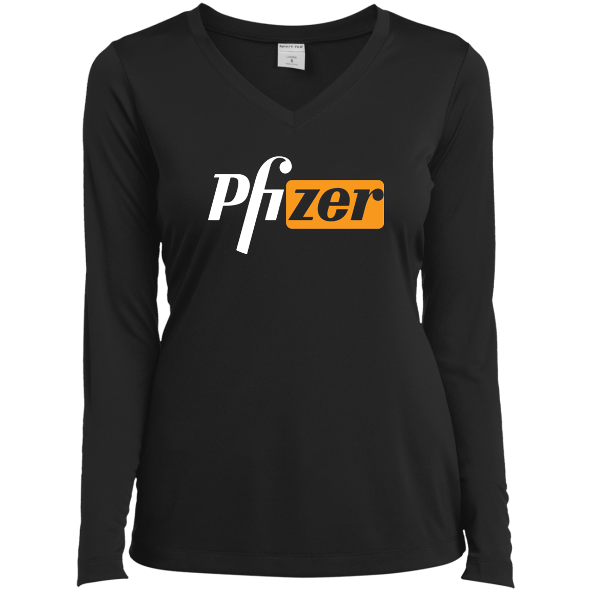 "PHfizer" Ladies’ Long Sleeve V-Neck Tee