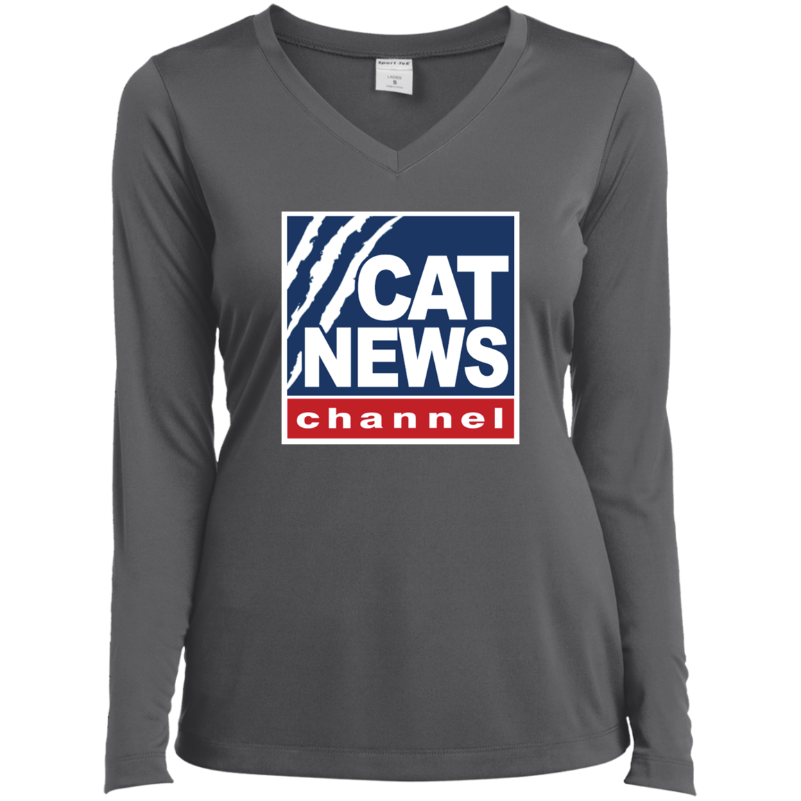 "Cat News" Ladies’ Long Sleeve Performance V-Neck Tee