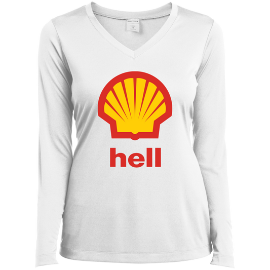 "Gas Hell" Ladies’ Long Sleeve Performance V-Neck Tee